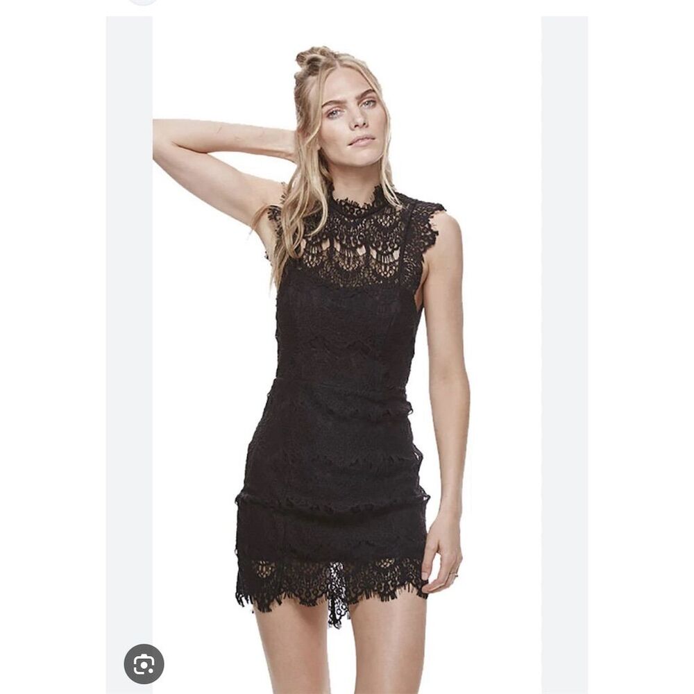 Free People Intimately Lace Daydream Bodycon Slip Dress Black L